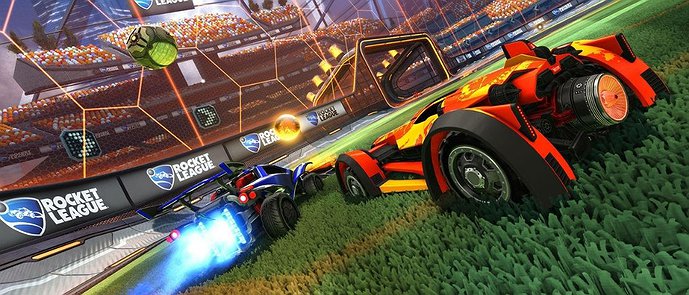 Rocket League cars and ball on the arena